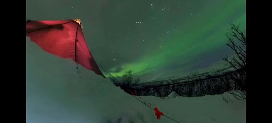 Abisko: Northern Lights Hike with Husky Puppies - A fire inside the lávvu