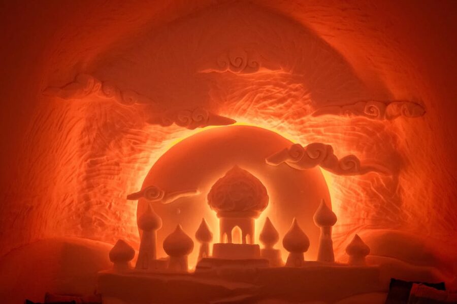 Alta: Igloo Ice Hotel and Hiking to the Frozen Waterfall. - Inside Alta’s ever-changing Igloo Hotel