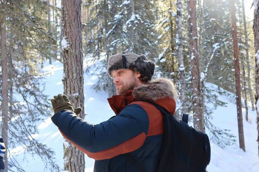 Korouoma Canyon Frozen Waterfalls Hike & Private Teepee BBQ - Wildlife signs in a quiet Arctic forest